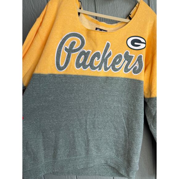 Green Bay Packers Colorblock Slouchy Oversized Crewneck, Off Shoulder, LG - Picture 3 of 6
